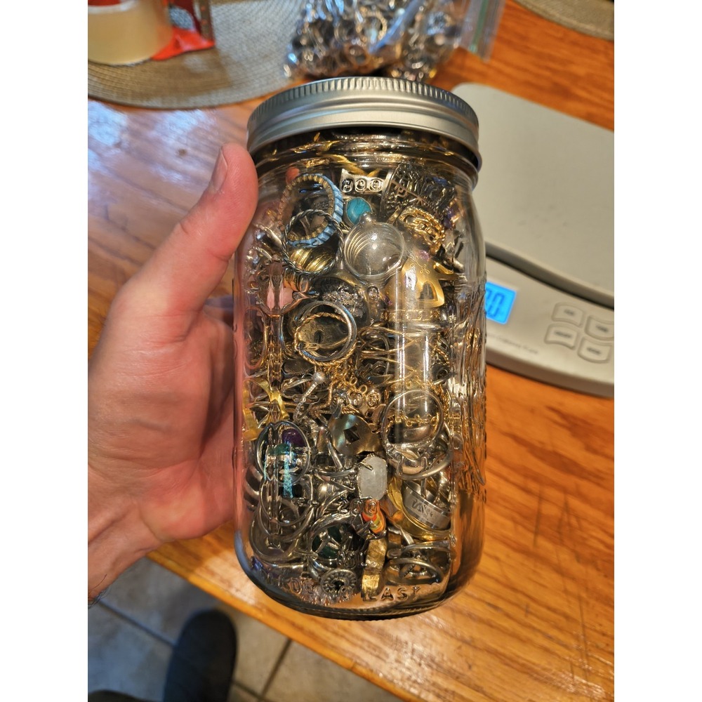Large Heavy Mystery Jewelry Jar All Rings Mixed Lot Wearable 3lb 7oz Bulk